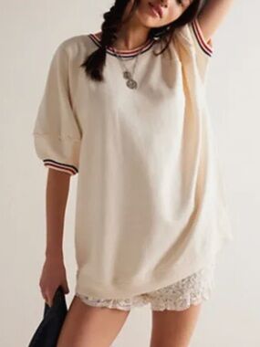 NWT Free People We The Free It's Official Pullover Shirt in Tea Combo